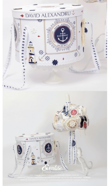 Trusou de botez brodat, bleumarin nautic, navy, Ancora 2